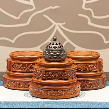 Круглая курильница из массива дерева, горшок из фиолетовой глины, нефритовая посуда, украшения для бонсай, каменная статуя Будды, деревянное основание