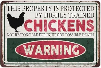 Куриный предупреждающий знак Куриный металлический плакат- забавный настенный декор для дома, кухни, двери, мужской пещеры, бара, на открытом воздухе 8x12 дюймов