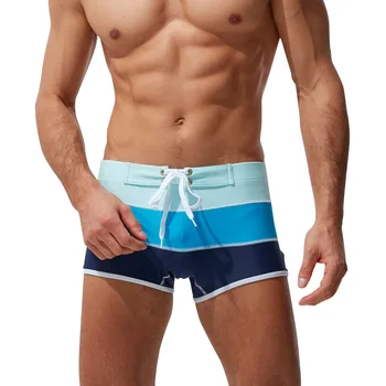 Летние мужские боксерские плавки Сексуальные нейлоновые градиентные однотонные пляжные плавательные шорты