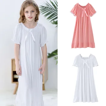 Летняя детская ночная рубашка Одежда для девочек Одежда с коротким рукавом Детские пижамы Винтаж Принцесса с оборками Домашняя одежда Пижама Дети 2-8T