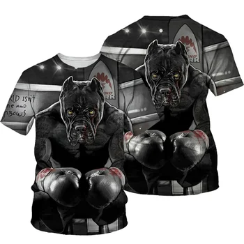 Лето Новый Боксерская Собака Мужская 3D-печатная футболка Мужская с короткими рукавами О-образный вырез 3D Стиль Мода Супер Спортивная Одежда Топ Оверсайз