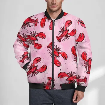 Лобстеры Куртки Человек Красный И Розовый Осенние Пальто Модные Молния Повседневная Ветрозащитная Графическая Свободная Куртка Большой Размер