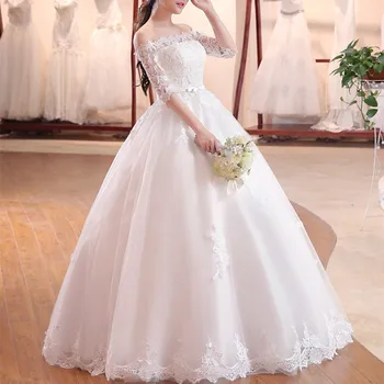 лодочка шея с обычными рукавами свадебное платье для невест 2023 Новые поступления Девочки Бальное платье Халат De Mariee Manche Longue Plus Size
