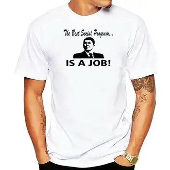 Лучшая социальная программа - это работа Футболка с цитатой Рональда Рейгана - Республиканская политическая хлопковая футболка оптом с вырезом