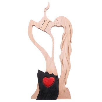 Любовь Вечные Деревянные Деревянные Сердца Настольная Скульптура Пара Целующаяся Статуя Любовь Искусство Украшения Для Украшения Дома