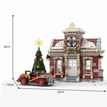 Маленькая модель зимней ратуши с рождественской елкой и винтажным автомобилем 983 шт. Кирпичи для строительства зимней деревни для рождественской коллекции