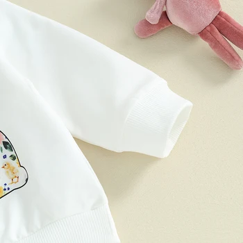 Малыш Девочка Пасхальный наряд Пуловер с длинным рукавом Толстовка Кролик Цветочный клеш Брюки Милый кролик Набор одежды