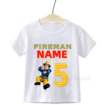 Мальчики Пользовательский Имя Пожарного Номер 1-9 Футболка с принтом на день рождения Дети Топы на день рождения Детская футболка Подарок Пожалуйста, обратите внимание на имя