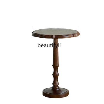  Массив дерева круглый маленький журнальный столик Угловой стол в стиле ретро Повседневный средневековый кружевной французский диван Боковой столик
