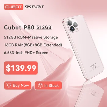 [Мировая премьера] Cubot P80 [512 ГБ], 16 ГБ ОЗУ, глобальная версия смартфона Android 13, 6,583-дюймовый экран FHD+, 48-мегапиксельная камера, В корзину