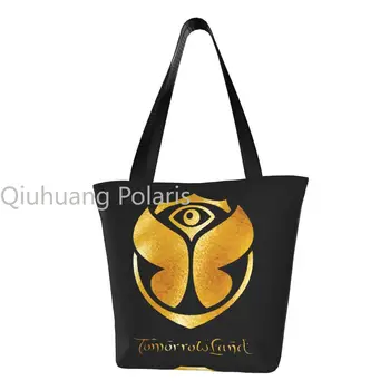  Многоразовая золотая сумка для покупок Tomorrowland Symbol Женская холщовая сумка через плечо Моющиеся сумки для покупок в продуктовых магазинах