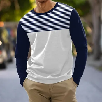  Модная полосатая футболка с принтом с длинным рукавом Повседневная повседневная футболка для мужчин Осень Высококачественные хлопковые топы Оверсайз Удобные футболки