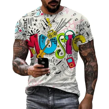 Модная футболка диджея для мужчин Футболка с 3d принтом Дискотека с коротким рукавом Лето Новая мужская вечеринка Топ Повседневная футболка Хип-хоп Харадзюку Стрит