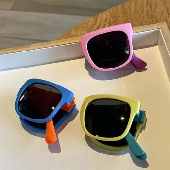 Модные детские солнцезащитные очки Детские складные солнцезащитные очки, устойчивые к ультрафиолетовому излучению, милые детские защитные очки, винтажные маленькие квадратные оттенки