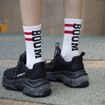 Модные женские носки в полоску с принтом Letter Boom Cotton Sox Hip Hop Skateboard Funny Sock Harajuku Mujer Cakcetines