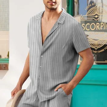 Модные мужские летние рубашки с воротником поло в сплошную полоску повседневная эластичность с коротким рукавом рубашки поло для мужчин рубашки на пуговицах