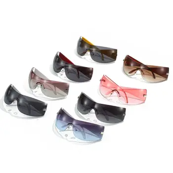 Модные оттенки Хип-хоп Футуристические Y2K Солнцезащитные очки Солнцезащитные очки без оправы Wrap-Around