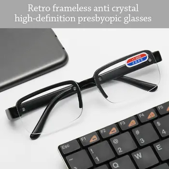 Модные очки для чтения с коричневыми линзами Мужчины HD Очки для пресбиопии Очки без оправы Женские элегантные очки от +1.0 до +4.0
