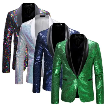 Модный мужской пиджак с пайетками зеленый / темно-синий 2023 Новый певец Ведущий Сценическое платье Блейзеры Пальто Размер S-XXL