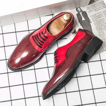 Модный цвет, соответствующий дизайну для мужской обуви из натуральной кожи, очаровательный красный мужской класс, туфли, туфли для вечеринок, обувь, бесплатная доставка