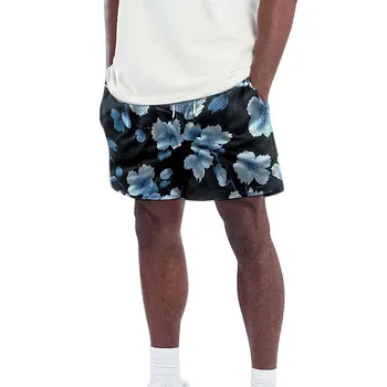 Молодежные стильные шорты для бега трусцой для мужчин Спортивные шорты в стиле бохо ретро с цветочным принтом, свободные плавки с двойным карманом, повседневная повседневная уличная одежда
