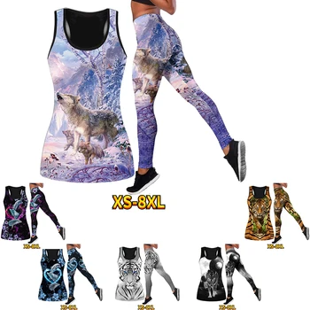Молодые повседневные женские осенне-зимние жилеты Модные дышащие спортивные штаны для йоги с животным принтом XS-8XL