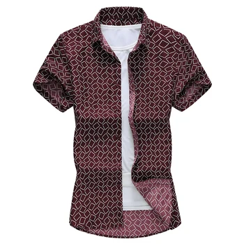Мужская летняя деловая повседневная рубашка с коротким рукавом Мужская пляжная рубашка с коротким рукавом Одежда Клетчатая рубашка Плюс Размер 7XL мода Узкие топы