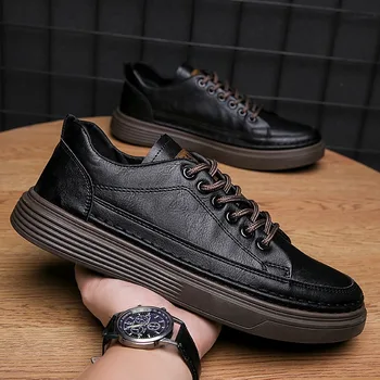 Мужская обувь 2022 лето новая черная обувь рабочая обувь тренд универсальная кожаная обувь легкая спортивная повседневная обувь