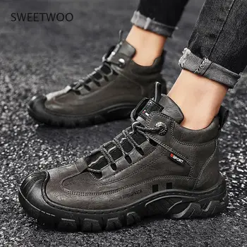 Мужская обувь нового стиля, модная черная повседневная обувь для походов на открытом воздухе, обувь для путешествий на шнуровке