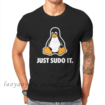 Мужская одежда Просто Sudo It TShirt Смешной для мужчин Операционная система Linux Tux Пингвин Стиль одежды Топы Оверсайз Футболка