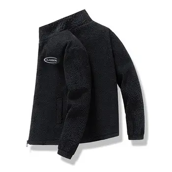 Мужская повседневная куртка Толстая теплая мужская куртка из искусственных шерп, воротник-стойка, карман на молнии, повседневное пальто свободного кроя для осени/зимы, теплое