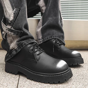 Мужская повседневная обувь Британский стиль Натуральная кожа Толстая подошва Персонализированный дизайн Высокое качество Модная обувь на открытом воздухе для мужчин 39-44