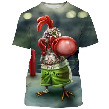 Мужская футболка Животное 3D Куриный принт Персонализированный Веселье Уличная мода Вечеринка Повседневный топ с круглым вырезом