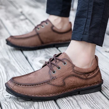 Мужские оксфорды Туфли на шнуровке Высококачественная натуральная кожа Ручная мода Мужская повседневная обувь Мужская обувь на платформе Мужская обувь