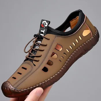  Мужские повседневные сандалии Модная выдолбленная дышащая обувь Плоские деловые кроссовки с мягким низом Sandalias Hombre 2023