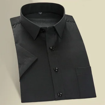 Мужское чисто черное платье-рубашка с короткими рукавами Мужская классическая рабочая одежда против морщин Деловая саржа с короткими рукавами Повседневные рубашки