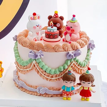 Мультяшная вечеринка Животные Торт Топпер 3D INS Медведь Пасхальный кролик Китайский зодиак для детей С днем рождения Украшения для мальчиков или девочек Подарки