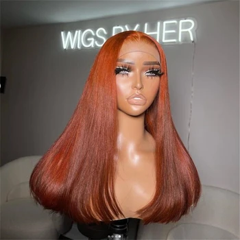Мягкий бесклеевой предварительно выщипанный длинный 26 дюймов 180% плотности Имбирный оранжевый прямой кружевной передний парик для чернокожих женщин с детскими волосами ежедневно