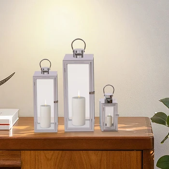  Набор из 3 шт. Jumbo Luxury Modern Indoor / Outdoor Hurricane Candle Lamp Set с хромированной структурой и стеклом Silver 