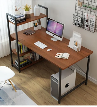 Настольный компьютерный стол, современная минималистичная книжная полка, домашняя спальня, простой экономичный письменный стол из стали и дерева