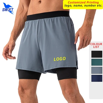  Настроить LOGO Мужские шорты для бега 2 в 1 с внутренним карманом Тренажерный зал Фитнес Спортивные шорты Быстросохнущие дышащие повседневные брюки