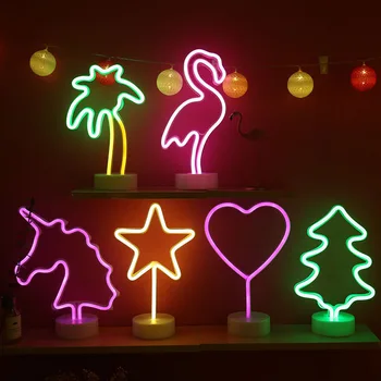 Неоновый Свет Вечеринка Светодиодный Фламинго Pineappl Красочный розовый светодиодный ночник для декора спальни Неоновая вывеска Обои Рождественская неоновая лампа