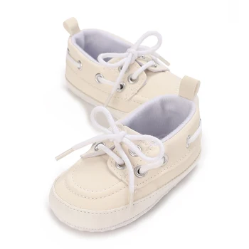Новая детская обувь Спортивная обувь для мальчиков и девочек Белая шнуровка на шнуровке Дошкольный детский тканевый Подошва Нескользящая обувь для первого шага Ребенок Новорожденный