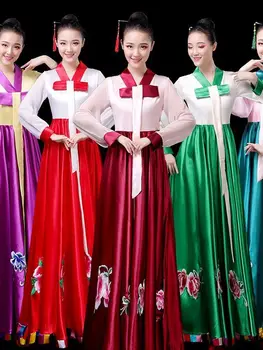 Новая корейская традиционная одежда Женское платье Народное сценическое представление Танцевальный костюм Женское многоцветное элегантное платье ханбок