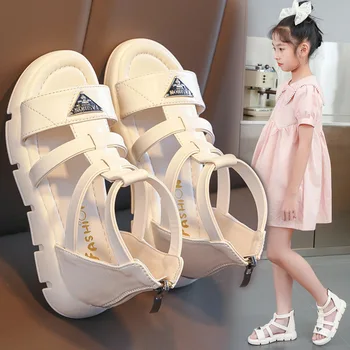  Новая летняя мода Гладиаторские сандалии для девочек 2023 Детская обувь Ребенок Девочка Сандалии на плоской подошве для детей Обувь принцессы Размер 26-37