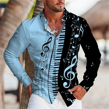 Новая летняя мужская рубашка 3D-печатная графическая музыкальная кнопка топ с длинным рукавом рубашка на пуговицах дизайн одежды удобные мужские топы S-6XL