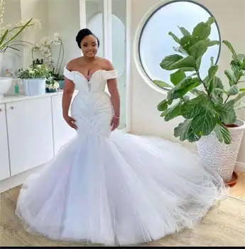 Новое роскошное свадебное платье русалки, украшенное бисером, свадебное платье vestidos de novia long tail 2023