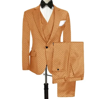 Новые костюмы в оранжевую точку для мужчин 2024 Повседневная куртка Жилет Брюки 3 шт. Жених Брак Смокинг Блейзер Изготовленный на заказ Формальный костюм