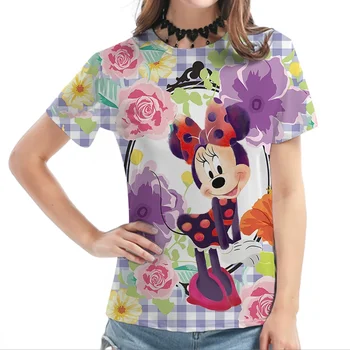 Новый Kawaii Disney Print Мода с короткими рукавами Минни Микки Маус Принт Девушка Популярная одежда Летняя футболка для девочек