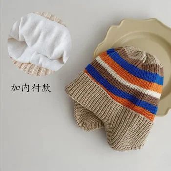 Новый детский осенне-зимний пуловер для девочек трикотажный цветной шерстяной для мужчин ребенок теплый шапка для защиты ушей Tide